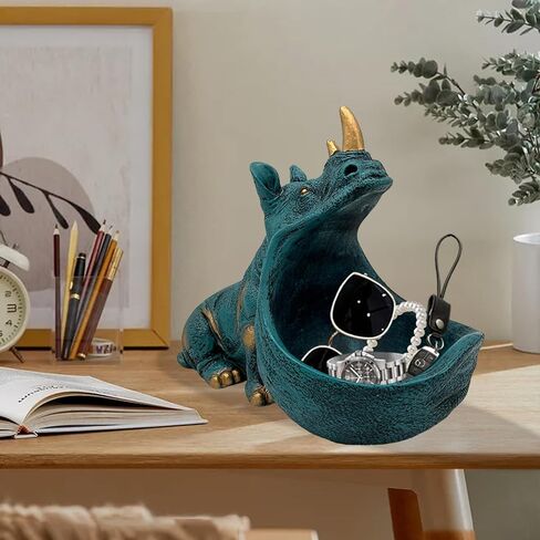 Rhino Resin Statue, Rhinoceros Figurine Sculpture Aesthetic Home Decor, Cute Candy Dish Bowl with Big Mouth for office desk,Fun Table Art Decoration for Entryway Storage Key(Dark blue) in Saudi Arabia