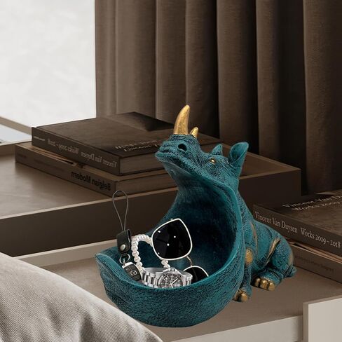 Rhino Resin Statue, Rhinoceros Figurine Sculpture Aesthetic Home Decor, Cute Candy Dish Bowl with Big Mouth for office desk,Fun Table Art Decoration for Entryway Storage Key(Dark blue) in Saudi Arabia