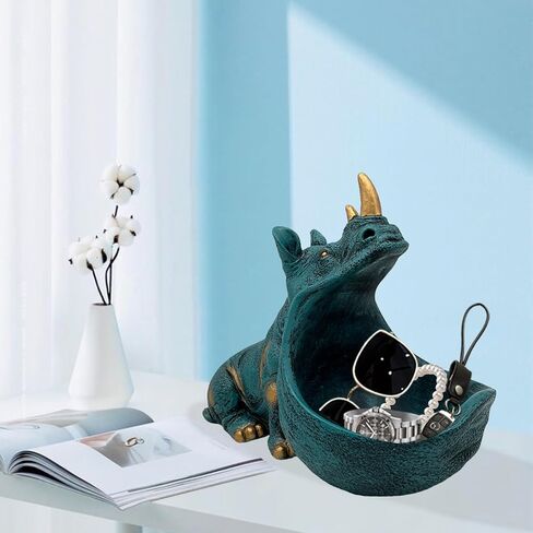 Rhino Resin Statue, Rhinoceros Figurine Sculpture Aesthetic Home Decor, Cute Candy Dish Bowl with Big Mouth for office desk,Fun Table Art Decoration for Entryway Storage Key(Dark blue) in Saudi Arabia
