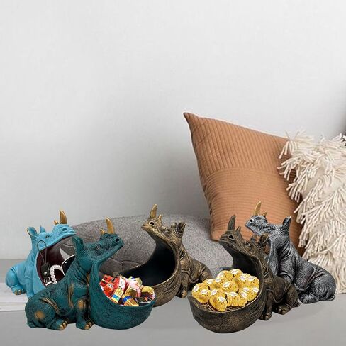 تمثال راتنج وحيد القرن، منحوتة تمثال وحيد القرن ديكور منزلي جمالي، وعاء طبق حلوى لطيف مع فم كبير لمكتب المكتب، ديكور فني ممتع للطاولة لمفتاح تخزين المدخل (أزرق داكن) in Kuwait