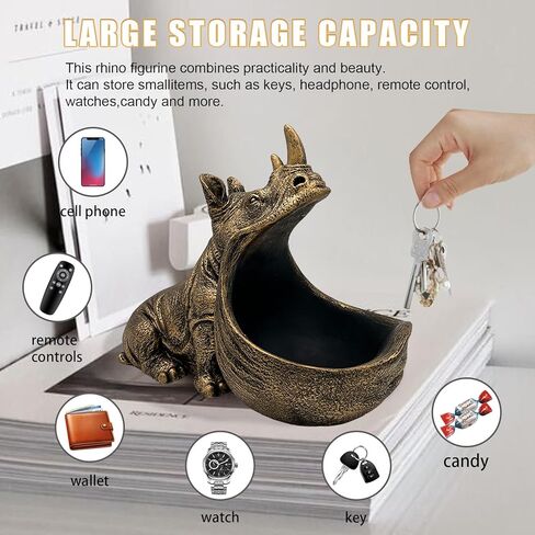 تمثال راتنج وحيد القرن، منحوتة تمثال وحيد القرن ديكور منزلي جمالي، وعاء طبق حلوى لطيف مع فم كبير لمكتب المكتب، ديكور فني ممتع للطاولة لمفتاح تخزين المدخل (أزرق داكن) in Kuwait