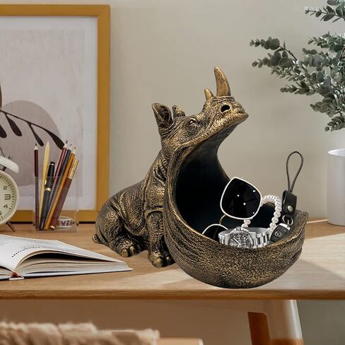 تمثال راتنج وحيد القرن، منحوتة تمثال وحيد القرن ديكور منزلي جمالي، وعاء طبق حلوى لطيف مع فم كبير لمكتب المكتب، ديكور فني ممتع للطاولة لمفتاح تخزين المدخل (أزرق داكن) in Kuwait