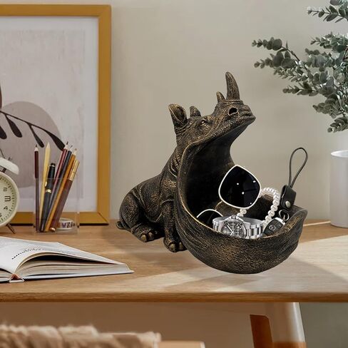 Rhino Resin Statue, Rhinoceros Figurine Sculpture Aesthetic Home Decor, Cute Candy Dish Bowl with Big Mouth for office desk,Fun Table Art Decoration for Entryway Storage Key(Dark blue) in Saudi Arabia