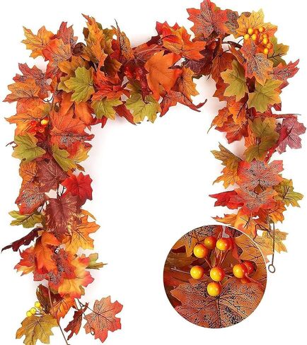 2 Pcs Fall Garland Maple Leaf,5.8Ft/Pieces Artificial Autumn Hanging Vine Plants Thanksgiving Decor for Home Christmas Halloween Décor Wedding Fireplace Party in Saudi Arabia