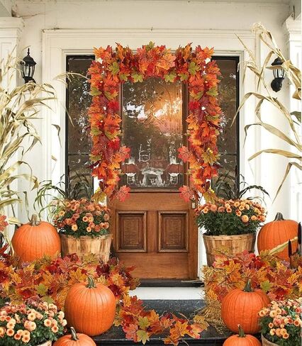 2 Pcs Fall Garland Maple Leaf,5.8Ft/Pieces Artificial Autumn Hanging Vine Plants Thanksgiving Decor for Home Christmas Halloween Décor Wedding Fireplace Party in Saudi Arabia