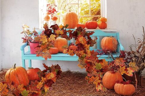 2 Pcs Fall Garland Maple Leaf,5.8Ft/Pieces Artificial Autumn Hanging Vine Plants Thanksgiving Decor for Home Christmas Halloween Décor Wedding Fireplace Party in Saudi Arabia