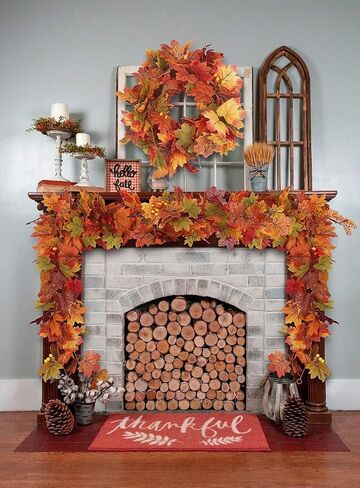 2 Pcs Fall Garland Maple Leaf,5.8Ft/Pieces Artificial Autumn Hanging Vine Plants Thanksgiving Decor for Home Christmas Halloween Décor Wedding Fireplace Party in Saudi Arabia
