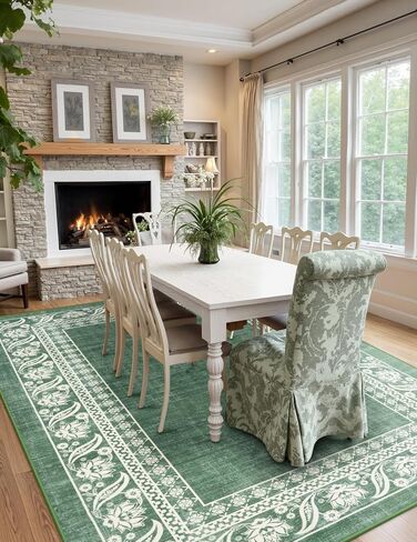 Seavish Vintage Bordered Runner Rug - 2x6 Runners for Hallway 6 Ft Low Pile Soft Green Kitchen Rugs Non Slip Washable Entryway Rugs Indoor Paisley Floral Floor Runner for Bedroom Laundry Bathroom in Saudi Arabia