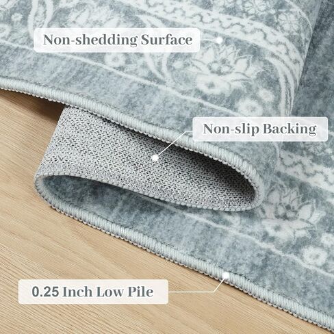 Seavish Vintage Bordered Runner Rug - 2x6 Runners for Hallway 6 Ft Low Pile Soft Green Kitchen Rugs Non Slip Washable Entryway Rugs Indoor Paisley Floral Floor Runner for Bedroom Laundry Bathroom in Saudi Arabia