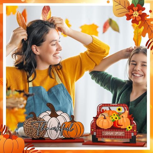 Thyle 6 Pcs Fall Table Decorations Wood Fall Decor for Home Thanksgiving Table Signs Hello Fall Gnomes Pumpkin Truck Table Centerpieces for Autumn Harvest Party Tiered Tray Kitchen Office Supplies in Saudi Arabia