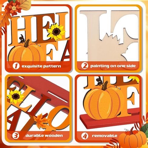 Thyle 6 Pcs Fall Table Decorations Wood Fall Decor for Home Thanksgiving Table Signs Hello Fall Gnomes Pumpkin Truck Table Centerpieces for Autumn Harvest Party Tiered Tray Kitchen Office Supplies in Saudi Arabia