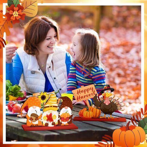 Thyle 6 Pcs Fall Table Decorations Wood Fall Decor for Home Thanksgiving Table Signs Hello Fall Gnomes Pumpkin Truck Table Centerpieces for Autumn Harvest Party Tiered Tray Kitchen Office Supplies in Saudi Arabia