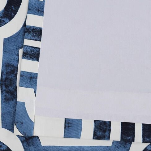 HPD نصف السعر ستائر جروميت مطبوعة هندسية ستائر قطنية فاخرة بطول 120 بوصة (لوحة واحدة) ستائر نافذة تعتيم الغرفة لغرفة النوم وغرفة المعيشة، 50 عرض × 120 طول، مكة هندسية زرقاء in Kuwait