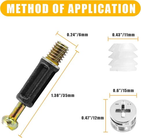 BokWin 10 Set 32mm Cam Lock Screws for Furniture,3 in 1 Cam Lock Fasteners,Cam Fitting with Dowel and Pre-Inserted Nut for Cabinet Drawer Connecting in Kuwait