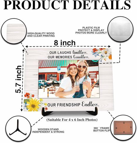 Best Friends Pictures Frame, Friendship Endless Photo Frame with Stand, Friendship Gifts For Women Friends BFF, Farmhouse Home Living Room Bedroom Office Decoration -a43 in Kuwait
