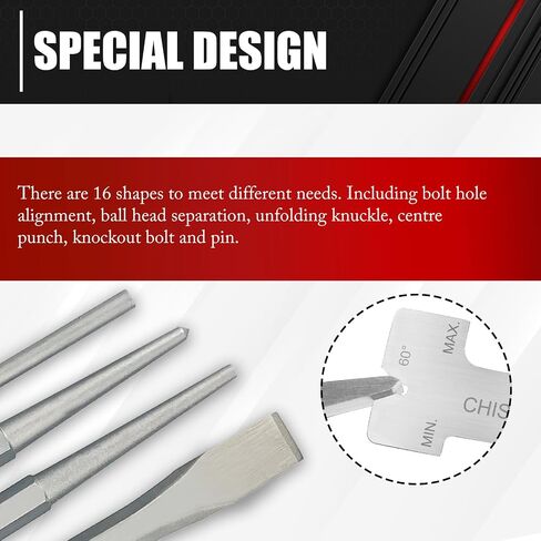 C&T 16-Piece Punch and Chisel Set with Storage Pouch, Including Taper Punch, Cold Chisels, Pin Punch, Center Punch, Chrome Vanadium Steel in Saudi Arabia