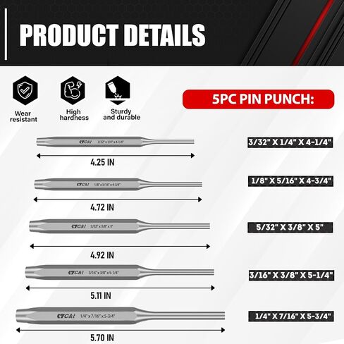C&T 16-Piece Punch and Chisel Set with Storage Pouch, Including Taper Punch, Cold Chisels, Pin Punch, Center Punch, Chrome Vanadium Steel in Saudi Arabia