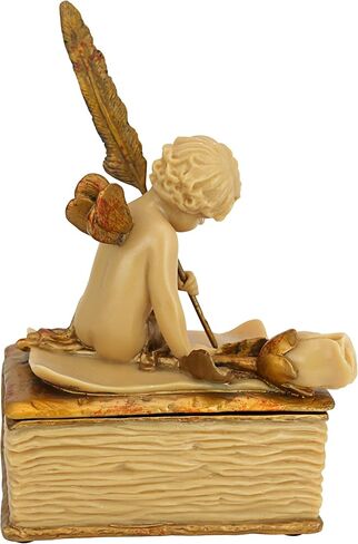 تصميم توسكانو PD2055 تمثال صندوق مجوهرات Cherub Trinket، 6 بوصة، بوليريسين، لمسة نهائية عاجية وذهبية in Saudi Arabia
