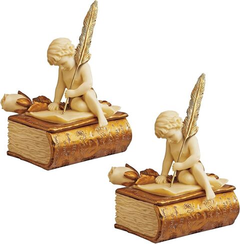 Design Toscano PD2055 The Love Letter Cherub Trinket Jewelry Box Statue, 6 Inch, Polyresin, Ivory and Gold Finish in Saudi Arabia