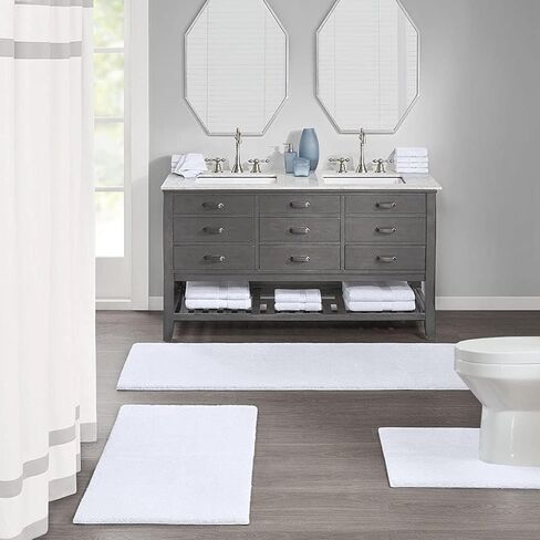 سجادة حمام Madison Park Signature Marshmallow غير قابلة للانزلاق، سجادة حمام فاخرة من القطيفة، ماصة، سريعة الجفاف، تصميم سبا ديكور غرفة الحمام، 24 × 40، أبيض in Saudi Arabia