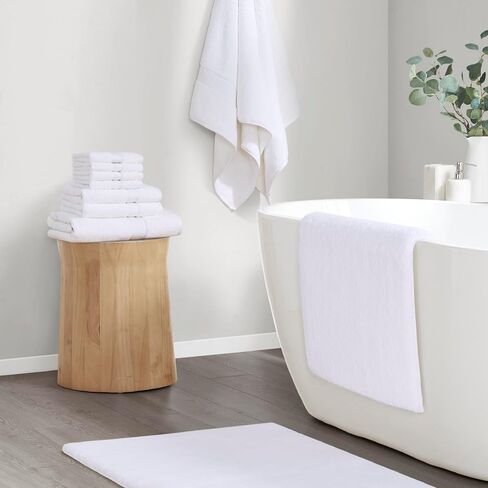 سجادة حمام Madison Park Signature Marshmallow غير قابلة للانزلاق، سجادة حمام فاخرة من القطيفة، ماصة، سريعة الجفاف، تصميم سبا ديكور غرفة الحمام، 24 × 40، أبيض in Saudi Arabia