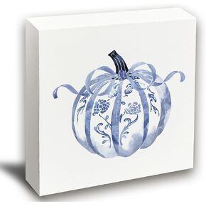 Blue Pumpkin Table Decor,Fall Table Desk Decor Sign,Fall Pumpkin Table Decorations,Fall Decorations for Home,Fall Table Decor for Living Room Home,5x5inches