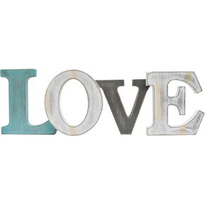 E-view Wooden Letters Sign Decorative Wood Block Signs Freestanding Word Cutout Distressed Teal Sign for Shelf Table Mantle Hanging Ornament Rustic Home Decor (Love)