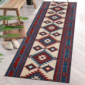 Arttown Vintage Boho Retro Rainbow Runner Rug 2' x 6', Sun Geometric Non Slip Machine Washable Area Rug Soft Flannel Indoor Outdoor Carpet for Hallway Entryway Bedroom Living Room Decor