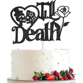 Till Death Cake Topper, Gothic Theme Wedding/Engagement/Anniversary Party Decoration Cake Picks, Till Death Do Us Part Cake Decor, Skeleton Couple Wedding Party Supplies