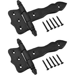 Renovators Supply Manufacturing Shed Door Hinge 5 in. Black Wrought Iron Antique Style Decorative Flush Mount Cast Iron Barn Door Shed Hinge with Mounting Hardware Pack of 2