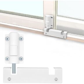 Patio Sliding Glass Door Security Lock/Bolt, Rail-Childproof Safety Window Locks for Any Slide Doors and Windows, Install on The Top Bottom Foot Kick Lock White 1PC