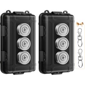 Upgraded 2 Pcs Magnetic Key Holder Under Car, Hide a Key Outside with Magnetic Key Box for Under Car, Waterproof Magnetic Key Holder for Car, Magnetic Storage Box Outdoor for Storage SpareKey, Black