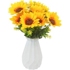 LOKIPA 2 Bunches Artificial Sunflower Bouquet, Fake Sunflower Silk Flowers Realistic Silk Sunflowers with Stems for Wedding Home Garden Party Decoration