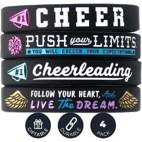 أساور ملهمة للتشجيع من إنكستون (عبوة من 4 قطع) - ادفع حدودك، صدق أنك تستطيع، اتبع قلبك، التصميم - هدايا مبهجة، إكسسوارات مجوهرات التشجيع للنساء المشجعات in Kuwait