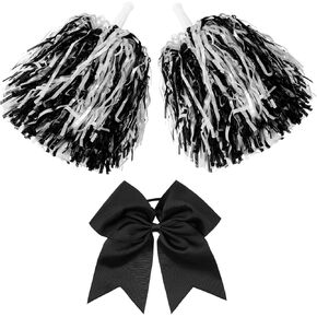 Hanaive 3 Pcs Cheerleading Pom Poms and Large Cheerleader Hair Bow Metallic Foil Pompoms Cheer for Teen Girls Team Cheering Squad Dance Rooters Accessories