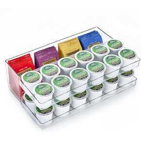 Elechomes Coffee Bar Organizer Station Accessories PET Tea Bag Organizer and Storage - Large Capacity with Removable Dividers for Countertop Farmhouse Kcup Coffee Pod Holder Basket Coffee Lover