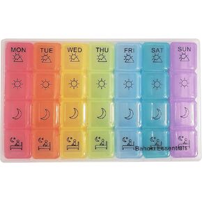 BaHoki Essentials Weekly Pill Organizer - Portable Travel Pill Container - Full Week and Up to 3 Times Per Day Pill Box - Medication Reminder Pill Case - for Smaller Pills