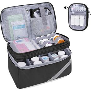Medicine Storage and Organizer Bag Empty, Pill Bottle Organizer with Portable Small Pouch, Home First Aid Box for Emergency Medication, Supplements or Medical Kits (Bag Only)