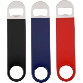 I-MART 3 Pack Bottle Opener, Stainless Steel Beer Bottle Opener, 7 Inches Rubber Coated Flat Bottle Opener