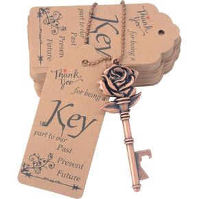 Aokbean 52 Sets Wedding Favors Key Bottle Opener Rustic Wedding Favor Skeleton Keys Personalized Decorations Birthday Party Gifts for Guest with Escort Tags and Key Chains (Rose Gold)