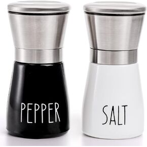 مجموعة مطاحن ملح وفلفل من تيبيري مكونة من قطعتين من الفولاذ المقاوم للصدأ مع مطحنة سيراميك قابلة للتعديل، 3/4 كوب مطحنة سيراميك للتوابل لطاولة المطبخ (BK/أبيض) in Kuwait