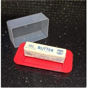 Standard Butter Dish with Red Base and Smoked Clear Lid, BPA-Free, Durable Plastic, Keeps Butter Fresh, Fridge and Freezer Safe, Dishwasher Safe