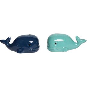 Beachcombers Whale Salt And Pepper Shaker Set S/2 Coastal Beach Decor Decoration L3.7 x W1.57 X H1.5 Blue
