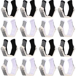 16 Pairs Soccer Socks Mens Non Slip Socks Grip Pads Football Baseball Athletic Sports Hospital Yoga Grippy Socks Boys and Girls-White & Black
