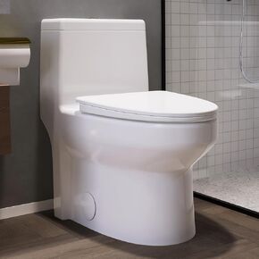 Elongated One Piece Toilet, 12" Rough-In, Compact Design for Bathrooms, 1.1/1.6 GPF Dual Flush toilet, MAP 1000g, Soft-Closing Seat, White Toilet Bowl - 27.75"D x 15.4"W x 27.13"H