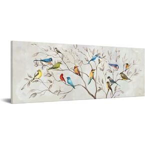 KREATIVE ARTS Spring Flowers Canvas Wall Art Birds on Tree Branches Picture Giclee Prints Grey Oil Paintings Reproduction for Bedroom Ready to Hang 20x55inch