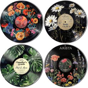 HK Studio Records Botanical Wall Art Aesthetic 12" Pack 4 - Dorm Decor, Room Decor Aesthetic, Hippie Room Decor, Room Decor for Teen Girls