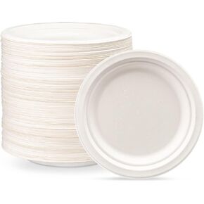 Comfy Package [7 Inch - 125 Pack Heavy-Duty White Paper Plates, 100% Compostable, Eco-Friendly - Biodegradable Disposable Plates, Sugarcane Paper Plates