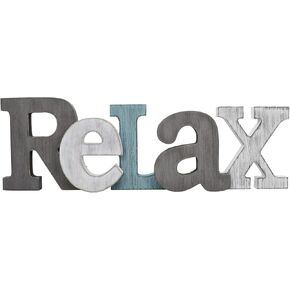 Rustic Wood Relax Sign Decorative Cutout Word Sign Wall Decor, Multicolor Wooden Relax Word Sign Freestanding Block Letters Wall Mounted Decorative Sign (Multicolor Relax Sign)
