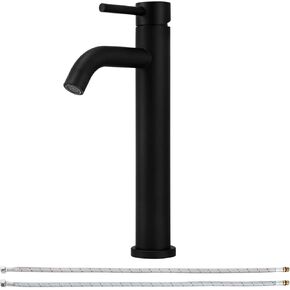 Tall Bathroom Faucet Single Handle Vessel Sink Faucet One Hole Bowl Basin Mixer with Water Supply Lines, Matte Black
